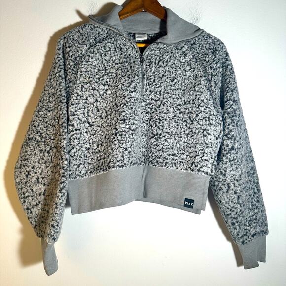 PINK Gray Sherpa Quarter-Zip Pullover - Picture 1 of 5